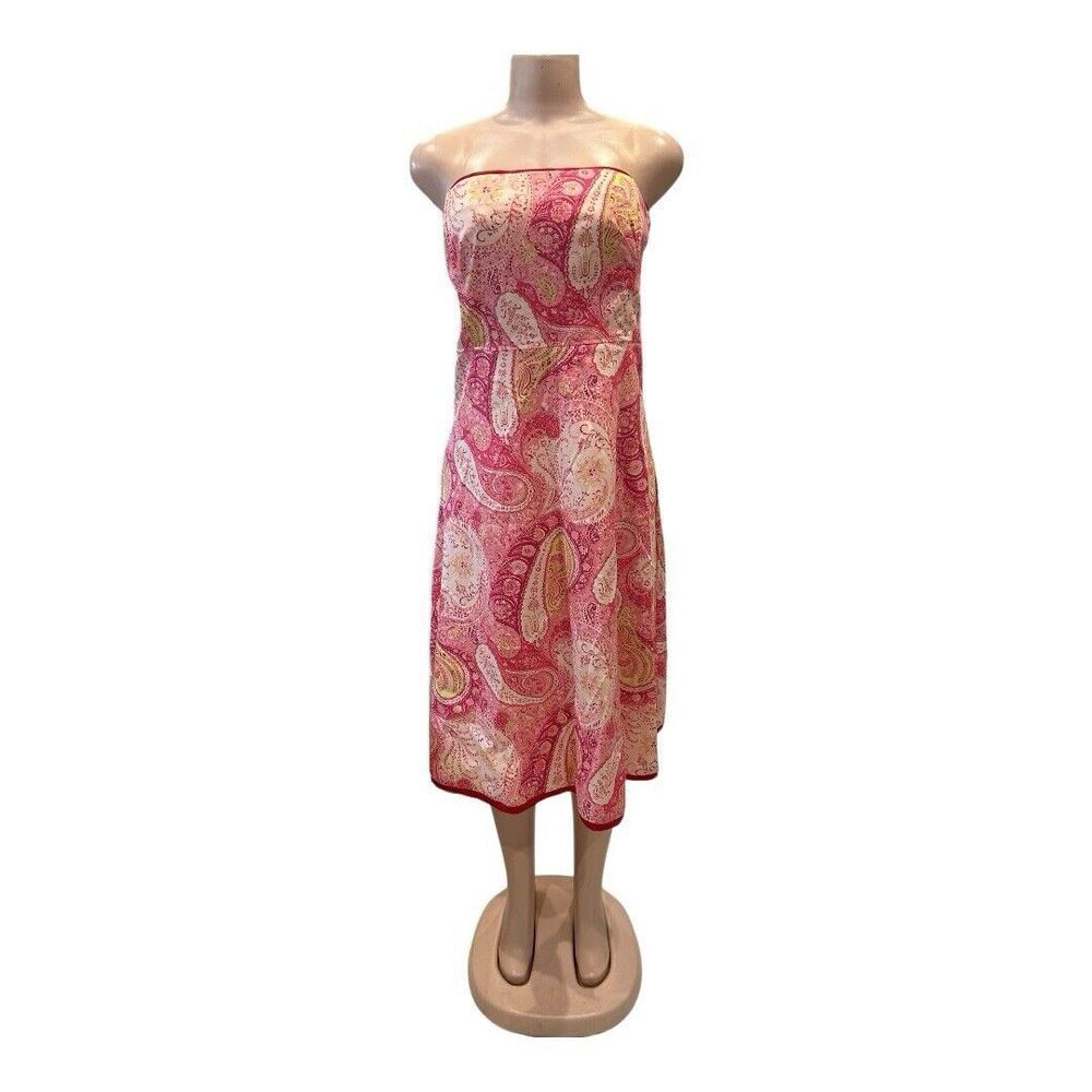NWT CLUES COLLECTION‎ Red Pink PAISLEY Strapless A-LINE DRESS Size 8